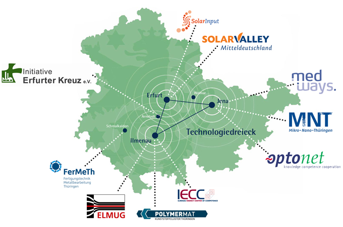 Bild vergrößern: Karte der regionalen Cluster und Netzwerke in Thüringen