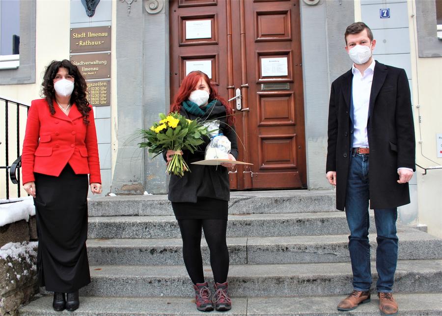Landr&auml;tin Petra Enders, Tina Wittrich, Oberb&uuml;rgermeister Dr. Daniel Schulthei&szlig;